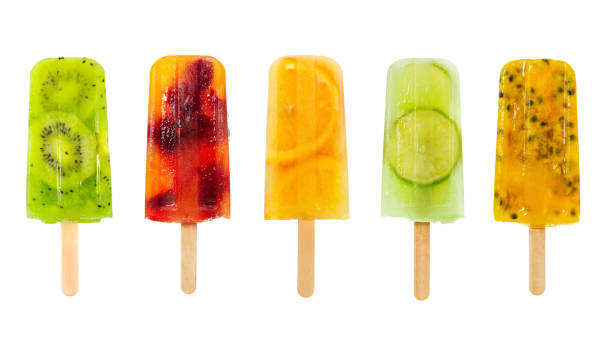satz von früchten popsicle isoliert auf weiß - fruit flavor stock-fotos und bilder