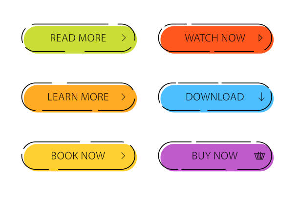 Set of modern button for infographic, web, banner. Colorful call action icon in flat style. Infographic oval button on isolated background.Modern navigation button. vector illustration Set of modern button for infographic, web, banner. Colorful call action icon in flat style. Infographic oval button on isolated background.Modern navigation button. vector eps10 reading menu stock illustrations