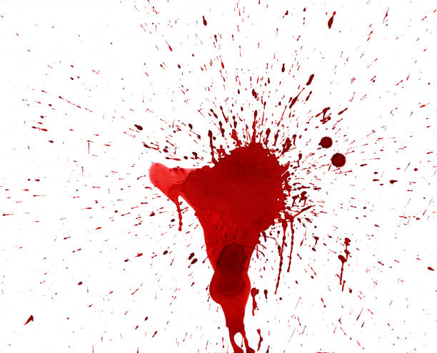 Splashes Red ink splatter on white paper. blood stain stock illustrations