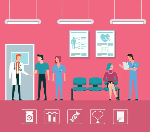 Vector illustration of Patients in doctors waiting room