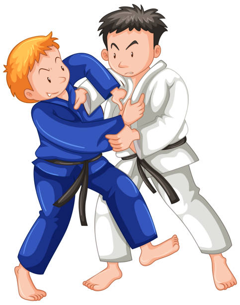 ilustrações, clipart, desenhos animados e ícones de dois meninos que lutam o judo que wrestling na competição do esporte - martial arts child judo computer graphic