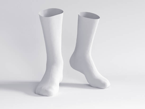 白い靴下、ソックスモックアップ3dレンダリングイラスト - foot long ストックフォトと画像