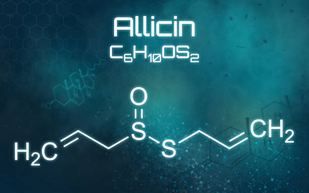 istock Chemical formula of Allicin on a futuristic background 1168534708