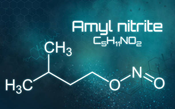 istock Chemical formula of Amly nitrite on a futuristic background 1168534721