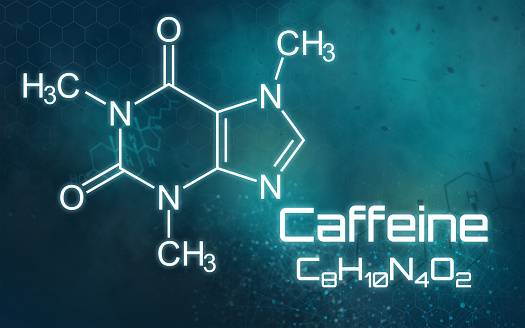 Chemical formula of Caffeine on a futuristic background