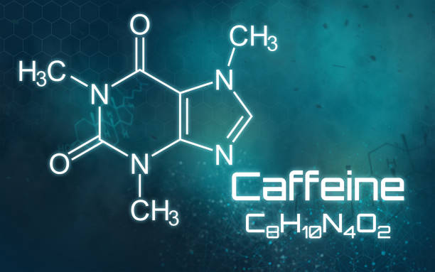 Chemical formula of Caffeine on a futuristic background Chemical formula of Caffeine on a futuristic background caffeine molecule stock pictures, royalty-free photos & images