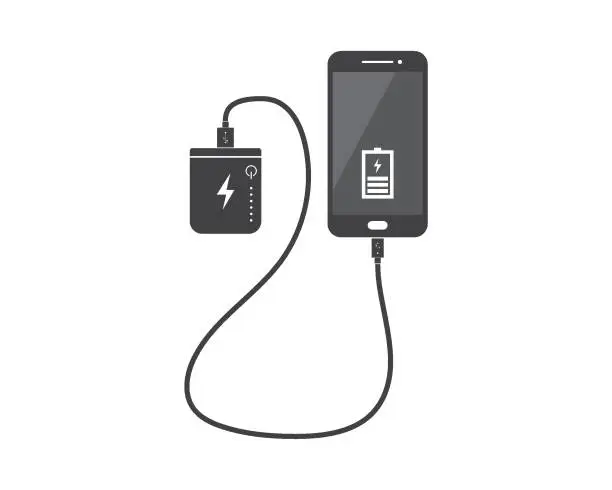 Vector illustration of charging smartphone with power bank vecto