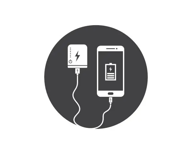Vector illustration of charging smartphone with power bank vecto
