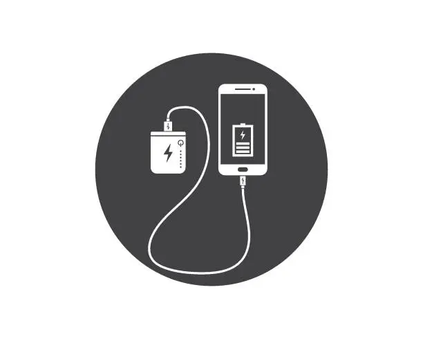 Vector illustration of charging smartphone with power bank vecto