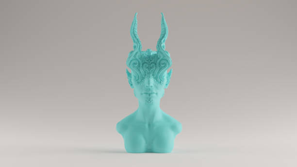 istock Gulf Blue Turquoise and Orange Antique Horned Demon Queen Statue Bust Front View 1168538990