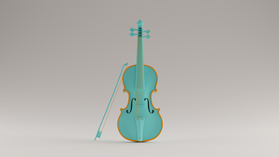 Gulf Blue Turquoise and Orange Violin and Bow 3d illustration 3d render