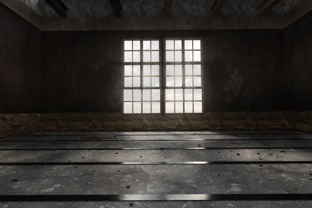 istock 3d rendering of abandoned grunge hall with rusty metal beams and 1168539324