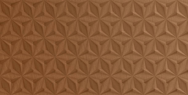 istock Abstract geometric texture of triangular and hexagonal convex wooden elements. 3D illustration 1168540007