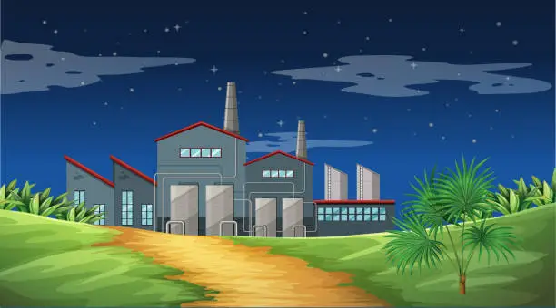 Vector illustration of Pollution from factory theme scene in nature