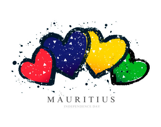 istock Mauritius flag in the form of four hearts. 1168542952