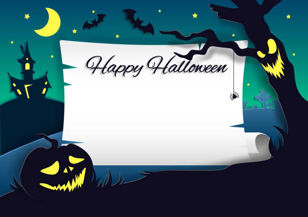 istock Happy Halloween party invitation, vector paper cut illustration 1168545492