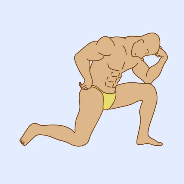 Vector illustration of Bodybuilder flexing his muscles, vector illustration