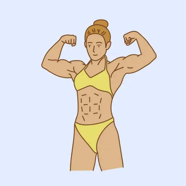 Vector illustration of Bodybuilder flexing her muscles, vector illustration