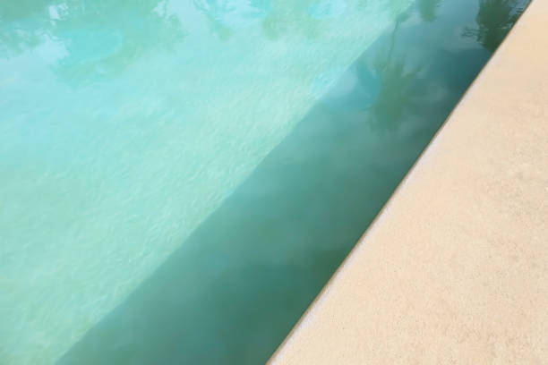 istock Abstract art of resort swimming pool water texture with surface and pattern effect in turquoise color summer background with depth shadow of the sand wash floor. 1168548653