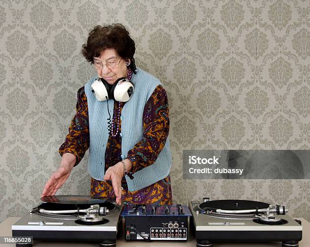 Granny Dj Stock Photo - Download Image Now - Senior Women, Humor, Retro Style