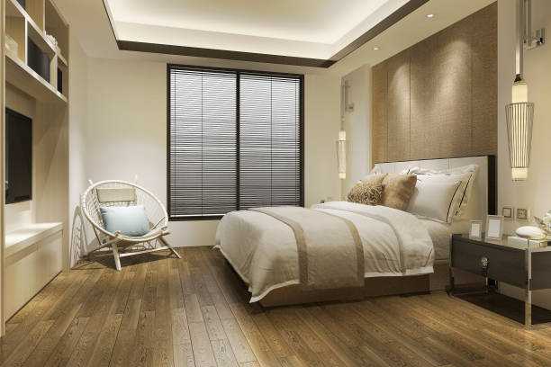 istock 3d rendering contemporary wood bedroom with built in bookshelf 1168551832