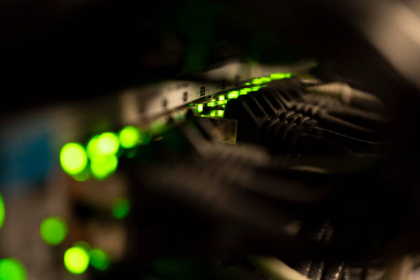 istock Network Switch and Ethernet Cables Patched into Local Network and IPTV 1168553107