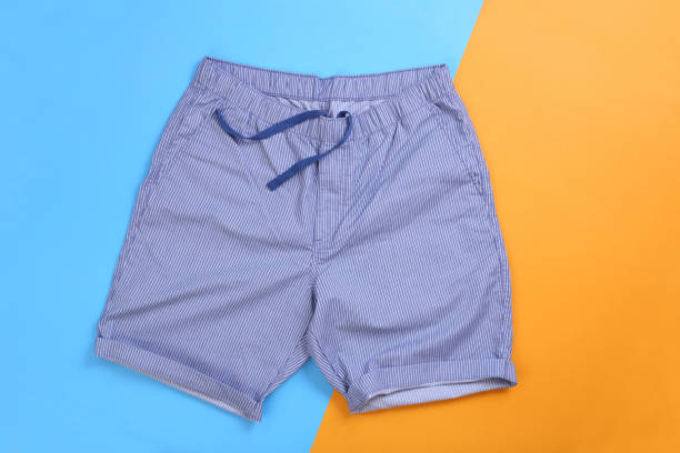 Blue white stripe casual short pants on pastel color background