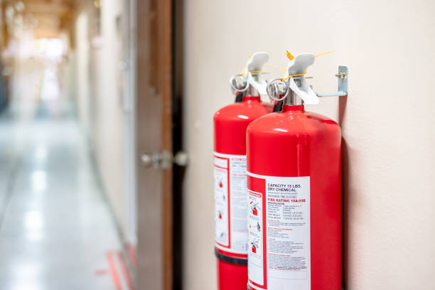 istock Fire extinguisher system on the wall background, powerful emergency equipment for industrial 1168562530