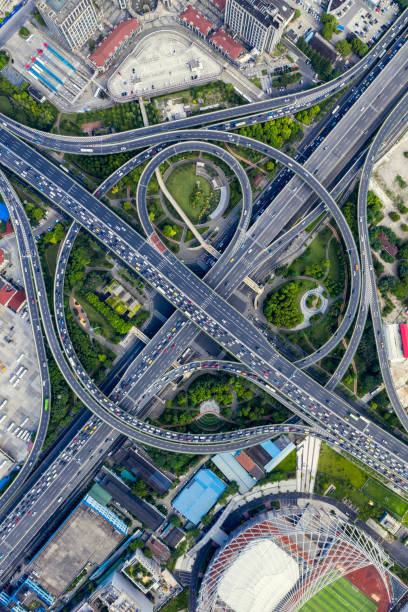 highway junction from direct above aerial view