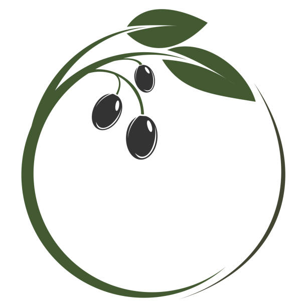 丸い緑色のオリーブの枝のロゴまたはシンボル - olive tree tree olive leaf点のイ��ラスト素材／クリップアート素材／マンガ素材／アイコン素材