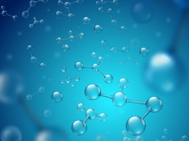 ilustrações, clipart, desenhos animados e ícones de moléculas de ácido hialurônico. produtos químicos hidratados, estrutura molecular e ilustração esférica azul do vetor da molécula 3d - education futuristic abstract atom