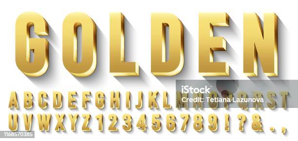 Goldene 3dschriftart Metallische Gold Buchstaben Luxusschrift Und Gold Alphabet Mit Schatten Vektorset Stock Vektor Art und mehr Bilder von Gold - Edelmetall