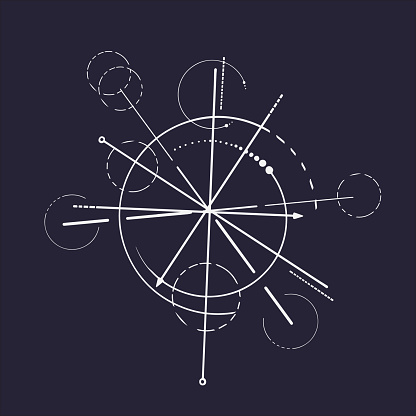 Geometry sketch scheme sacred line trendy circle symbol on dark background
