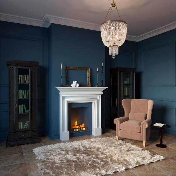 istock Private cabinet in classic style with fireplace and library 1168570756