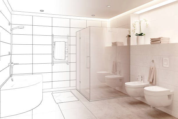 istock Sketch of modern white bathroom interior 1168572571