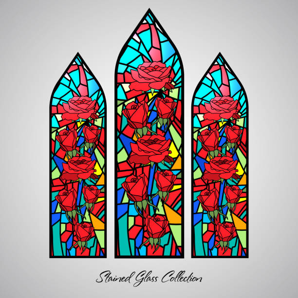 ilustrações, clipart, desenhos animados e ícones de vidro manchado - window gothic style rose window vector