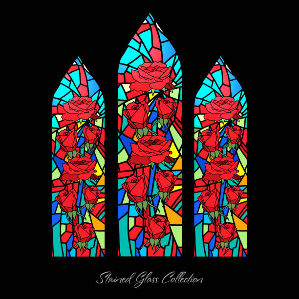 스테인드 글라스 - window rose window gothic style architecture stock illustrations