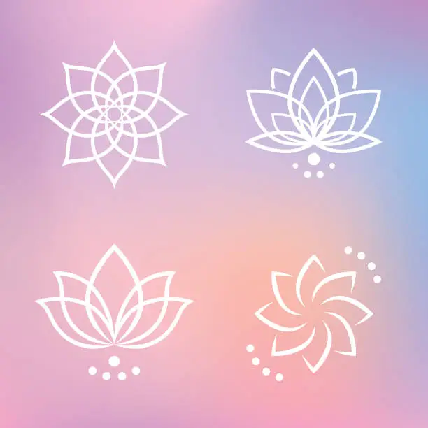 Vector illustration of Lotus Flower Icon Set