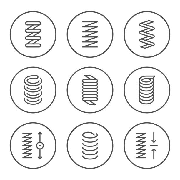 Set round line icons of spring Set round line icons of spring isolated on white. Vector illustration coiled spring stock illustrations