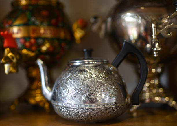 istock Old Russian samovar stands on a shelf 1168579715