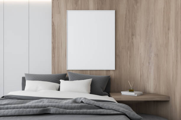 istock Poster on white and wood bedroom wall 1168582396