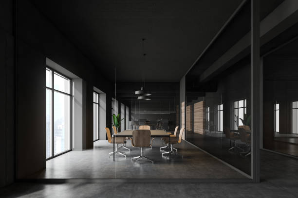 istock Meeting room interior in gray office 1168582771