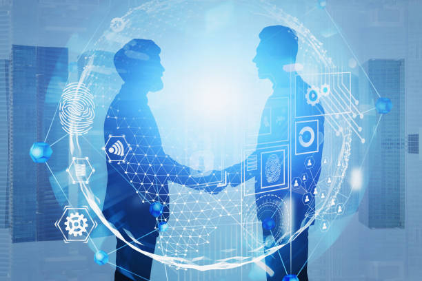 istock Handshake in city, global business interface 1168584124