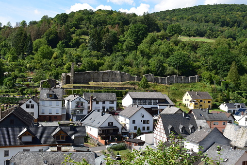 view across small fortified town Dausenau