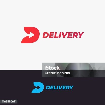 istock Delivery design. Letter D with arrow on black and white background 1168590671