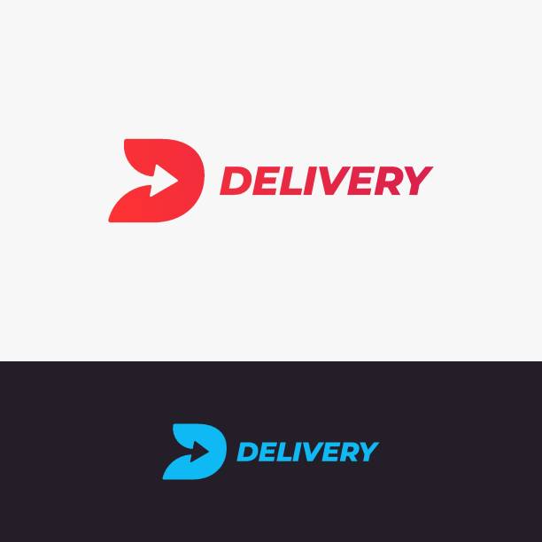 Delivery design. Letter D with arrow on black and white background Delivery design. Letter D with arrow on black and white background 8 eps crazy logo stock illustrations