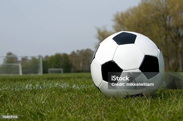 Foto de Bola De Futebol Na Grama e mais fotos de stock de Atividades de Fins de Semana - Atividades de Fins de Semana, Bola de Futebol, Campo de Futebol