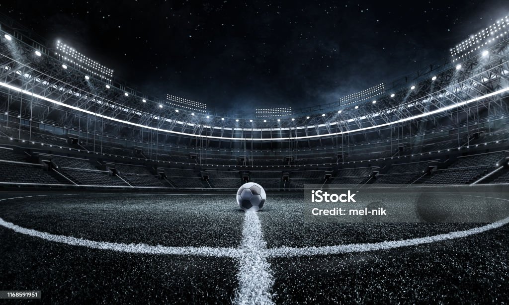Sport Backgrounds. Soccer stadium. Soccer ball on stadium. Football poster. Soccer Backgrounds Soccer Stock Photo