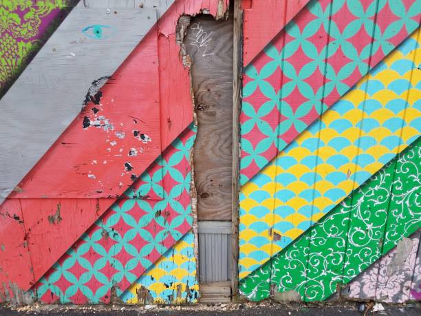 istock bright colorful wood wall with damaged section 1168598912