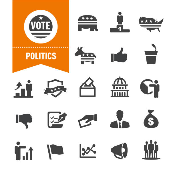 ilustrações de stock, clip art, desenhos animados e ícones de politics icons - special series - flag gear international landmark cooperation